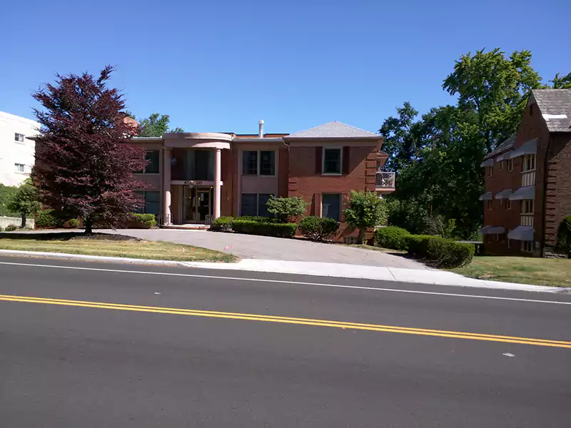 Front of building.